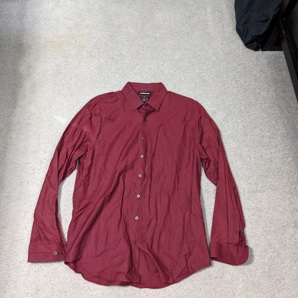men's maroon express 1mx slim dress shirt
